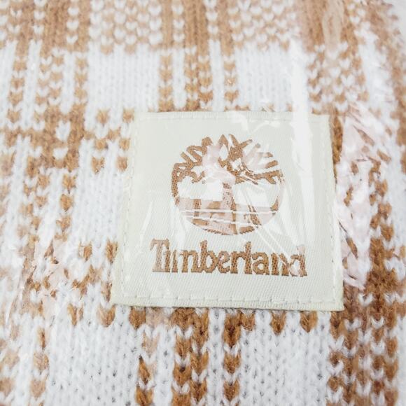 Timberland Tan Buffalo Plaid Scarf 64" LONG 10” WIDE Brown Check Winter Warm New - Picture 2 of 9